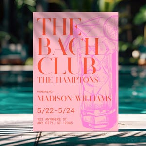 Pink Bachelorette Invitation: Minimalist Beach Club Theme (Editable Template)