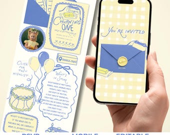 Butter Birthday Canva RSVP Website Invite | Churning One Invitation | Coquette Butter Theme Party