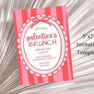 Galentines Day Brunch Invite, Coquette Valentine's Invite, Valentines Day Brunch, Hand Drawn Coquette Bow Galentines Day Invite Template