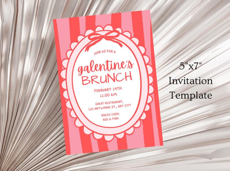 Galentines Day Brunch Invite, Coquette Valentine's Invite, Valentines Day Brunch, Hand Drawn Coquette Bow Galentines Day Invite Template