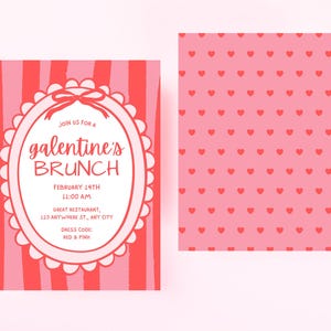 Galentines Day Brunch Invite, Coquette Valentine's Invite, Valentines Day Brunch, Hand Drawn Coquette Bow Galentines Day Invite Template
