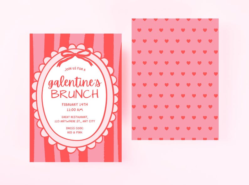 Galentines Day Brunch Invite, Coquette Valentine's Invite, Valentines Day Brunch, Hand Drawn Coquette Bow Galentines Day Invite Template