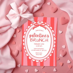 Galentines Day Brunch Invite, Coquette Valentine's Invite, Valentines Day Brunch, Hand Drawn Coquette Bow Galentines Day Invite Template