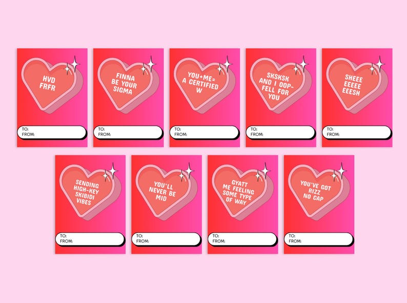 Teen Slang Candy Hearts, Funny Tween Valentines Printable, Gen Z Gen ...
