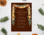 Trendy Orange Garland Christmas Invite, Velvet Brown Bows, Coquette Christmas, Rustic Cottagecore Party Invite, Christmas Party Invite