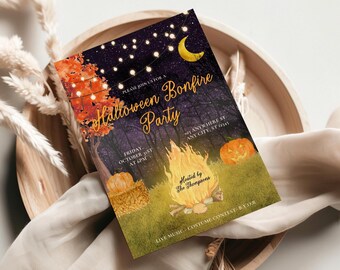 Halloween Bonfire Party Editable Invitation Template | Digital Download