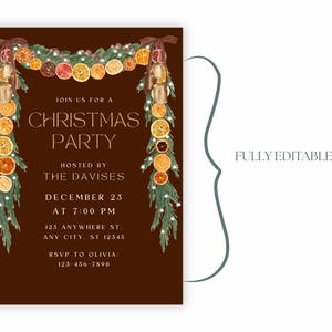 Trendy Orange Garland Christmas Invite, Velvet Brown Bows, Coquette Christmas, Rustic Cottagecore Party Invite, Christmas Party Invite