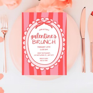 Galentines Day Brunch Invite, Coquette Valentine's Invite, Valentines Day Brunch, Hand Drawn Coquette Bow Galentines Day Invite Template