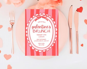 Galentines Day Brunch Invite, Coquette Valentine's Invite, Valentines Day Brunch, Hand Drawn Coquette Bow Galentines Day Invite Template
