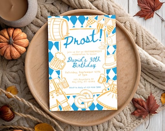 Oktoberfest Birthday Invitation: Bavarian Beer Fest, Prost! (Digital Download)