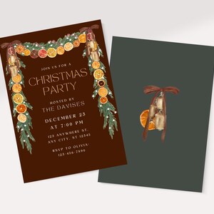 Trendy Orange Garland Christmas Invite, Velvet Brown Bows, Coquette Christmas, Rustic Cottagecore Party Invite, Christmas Party Invite