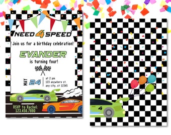 Invitación de cumpleaños de Need 4 Speed: temática de autos de carreras (descarga digital)