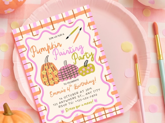Pumpkin Painting Party Invitation: Editable Halloween Birthday Invite (Digital Download)