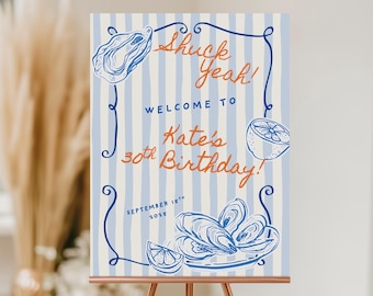 Editable Whimsical Oyster Roast Welcome Sign, Shuck Yeah Party Poster