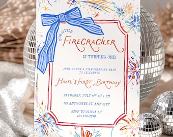 Little Firecracker First Birthday, Patriotic 1st Birthday, Red White Blue Bow