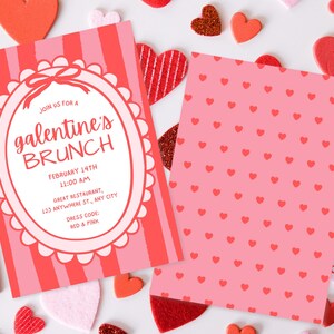 Galentines Day Brunch Invite, Coquette Valentine's Invite, Valentines Day Brunch, Hand Drawn Coquette Bow Galentines Day Invite Template