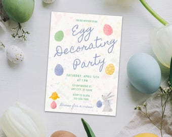 Egg Decorating Party Invitation Template,Easter Egg Decorating Invite Template, Egg Painting Party, Easter Egg Dyeing Party,Easter Birthday
