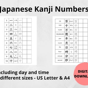 Japanisches Kanji Zahlen-Arbeitsblatt (Tag und Uhrzeit inklusive) zum Lernen und Üben des Schreibens