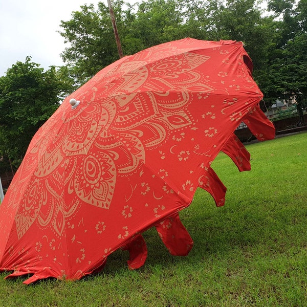 Patio Umbrellas~Beautiful Handcrafted Orange coloured Indian Traditional Handmade Decorative Large Garden Umbrellas, Patio Umbrella