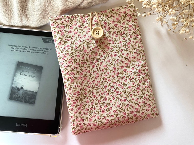 Buchhülle, Buchtasche, Kindle Hülle, Hülle für Buch, Paperwhite Hülle, E-reader Hülle, Tolino Hülle, Book Sleeve, Book Jacke, Buchhülle Blumen Bild 1