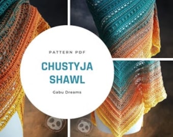 Chustyja Shawl- Crochet shawl pattern, crochet pattern, shawl pattern, digital pattern, charted pattern, crochet chart, triangle shawl