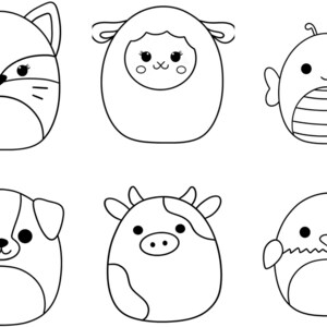 May include: A collection of six black and white cartoon animal illustrations. The animals include a fox, sheep, bee, dog, cow, and chick, each with a unique, simplified design. These are likely intended for children.