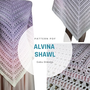 Alvina Shawl- Gehaakt sjaalpatroon, haakpatroon, sjaalpatroon, digitaal patroon, getekende patroon, haakschema, driehoeksjaal