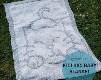 Kici Kici Baby Blanket Knitting Pattern - Beginner Knit & Purl (PDF)