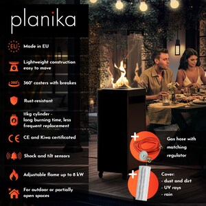 Planika Faro Patio Heater: 8kW Gas Propane Outdoor Fireplace with Cover image 2