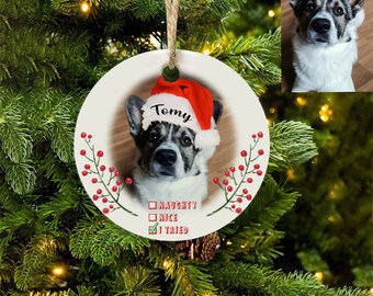 Enfeite de Natal com foto de cachorro personalizado: enfeite de natal personalizado para animais de estimação