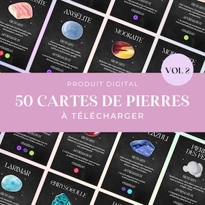 50 cartes de pierres à imprimer (VOL 2, DARK), pierres semi-précieuses, cartes de lithothérapie