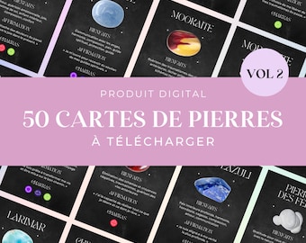50 printable gemstone cards (VOL 2, DARK), semi-precious stones, crystal healing cards