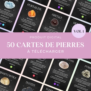50 cartes de pierres à imprimer (VOL 1, DARK), pierres semi-précieuses, cartes de lithothérapie