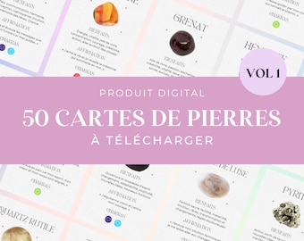 50 printable gemstone cards (VOL 1, LIGHT), semi-precious stones, crystal healing cards