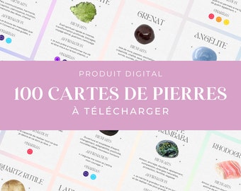 100 cartes de pierres à imprimer (LIGHT), pierres semi-précieuses, cartes de lithothérapie