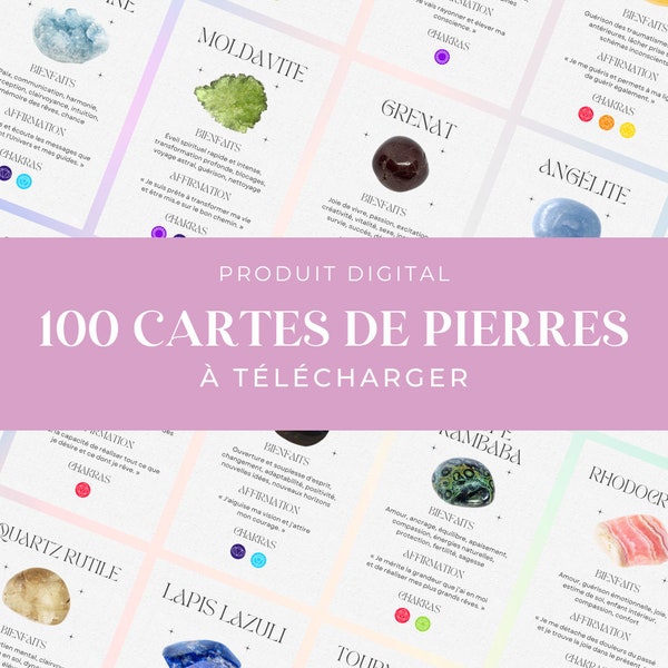 100 cartes de pierres à imprimer (LIGHT), pierres semi-précieuses, cartes de lithothérapie