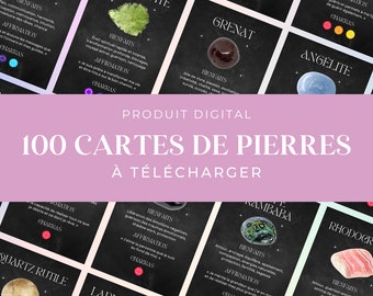 100 printable gemstone cards (DARK), semi-precious stones, crystal healing cards