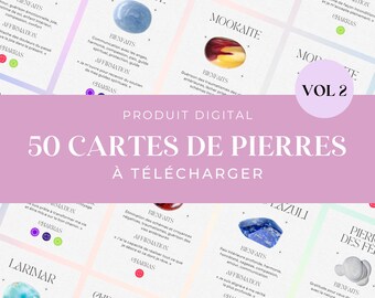 50 printable gemstone cards (VOL 2, LIGHT), semi-precious stones, crystal healing cards