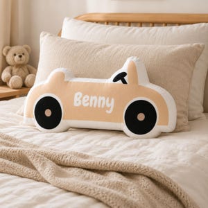 Personalized Convertible Car Pillow | Custom Name Plush Vehicle Cushion | Kids Room Decor