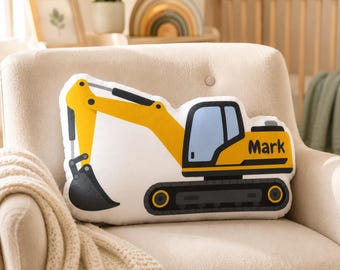 Personalized Excavator Shape Pillow | Custom Digger Cushion | Construction Decor | Plush Gift