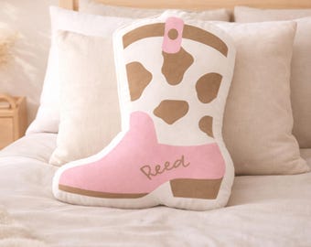 Personalized Cowgirl Boot Shape Pillow | Pink Western Throw Pillow | Custom Cowboy Cushion | Girls Rodeo