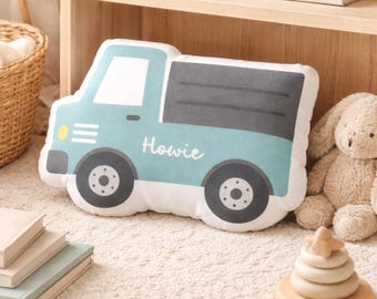 Personalized Truck Shape Pillow | Kids Name Throw Pillow | Custom Vehicle Nursery Decor Cushion | Boys Room Gift