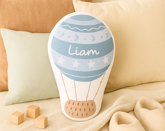 Personalized Hot Air Balloon Pillow – Custom Name Nursery Decor, Baby Shower Gift, Soft Balloon Shape Cushion for Kids Room