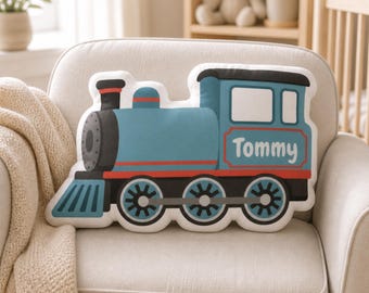 Personalized Train Shape Pillow | Custom Locomotive Cushion | Railway Room Decor | Plush Gift