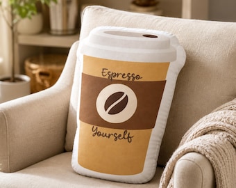 Coffee Cup Shape Pillow | Espresso Cushion | Cafe Decor Gag Gift | Cozy Accent