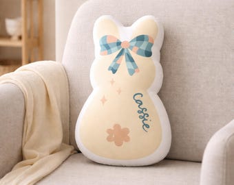 Personalized Bunny Shape Pillow | Custom Name Easter Peep Cushion for Kids Nursery Decor Gift