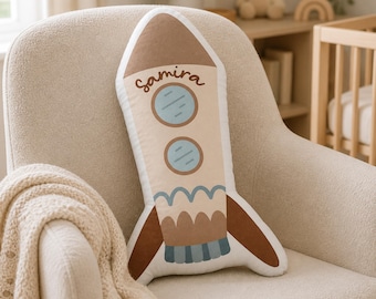 Personalized Rocket Shape Pillow | Custom Space Cushion | Astronaut Nursery Decor | Plush Gift