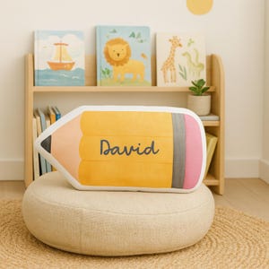 Personalized Pencil Pillow for Kids | Custom Name Back to School Gift | Plush Reading Corner Cushion | Teacher or Student Classroom Decor