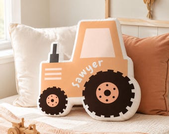 Personalized Tractor Shaped  Pillow | Custom Name Tractor Cushion | Farm Nursery Gift