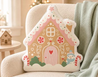 Gingerbread House Shaped Pillow | Christmas Cushion | Holiday Kids Plush Room Decor